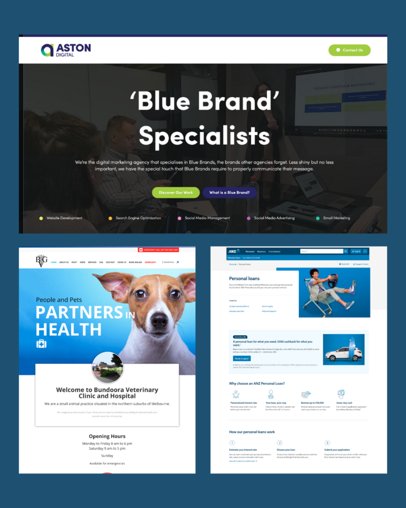 Examples of Content Creation for Websites, a service offered by Aston Digital Agency in Melbourne