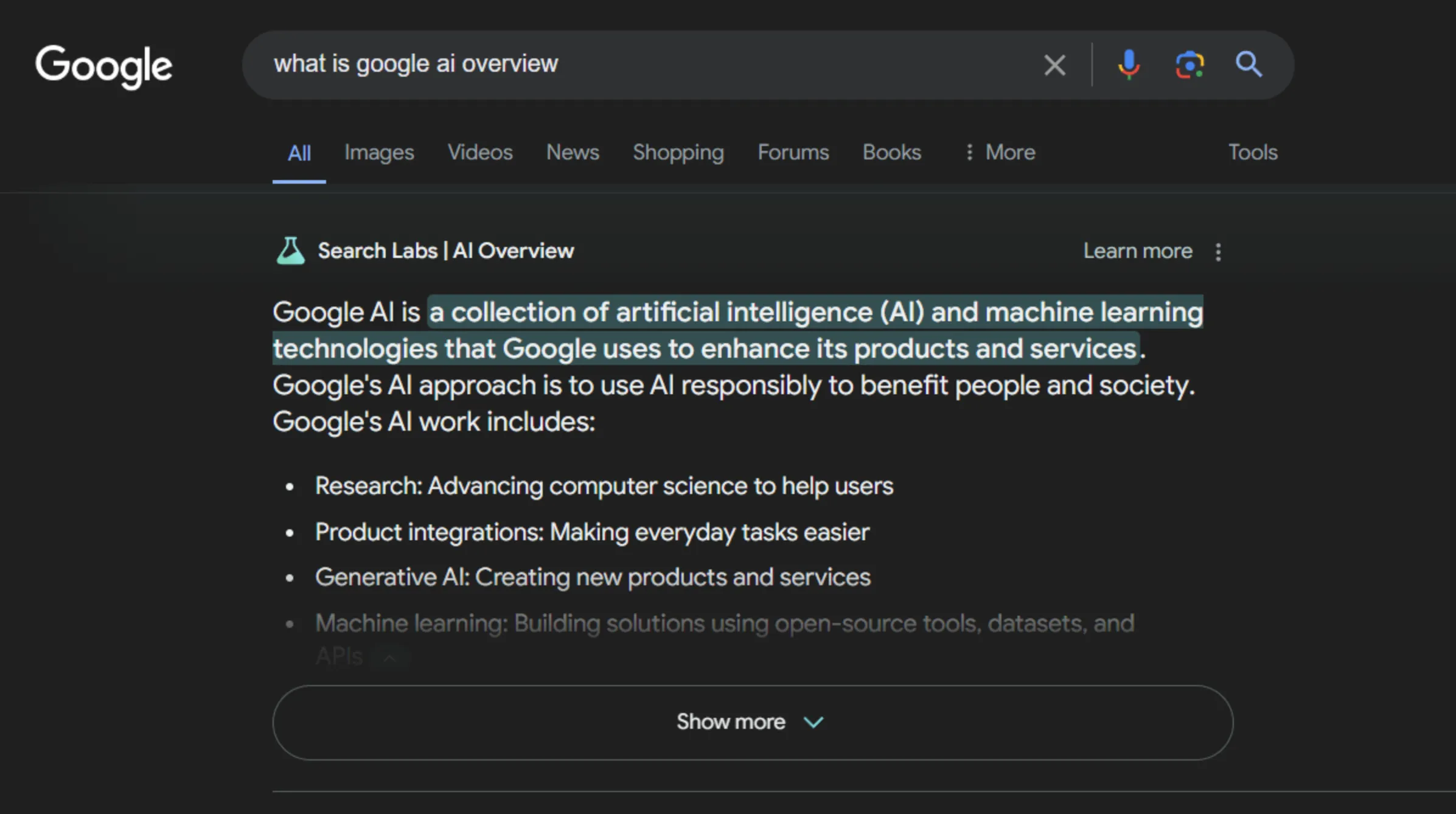 Example of how Google AI Overviews display on search results