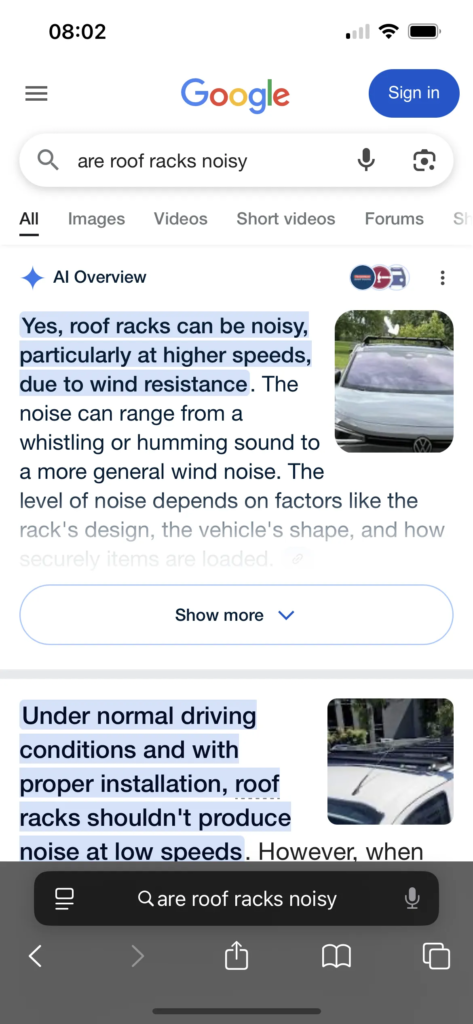 Tradesman Roof Racks article appears in Google AI Overviews