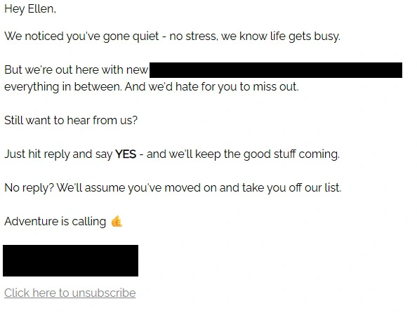 Example of a plain text re-engagement email 