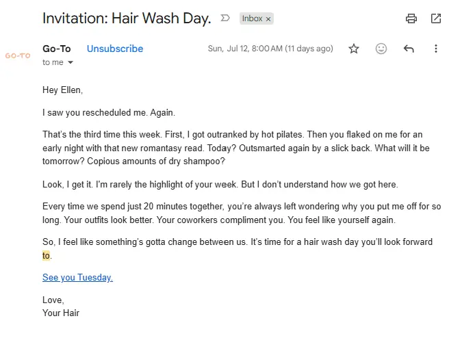 Example of a story-led plain text email